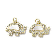 Brass Micro Pave Cubic Zirconia Charms, with Shell, Elephant, Real 18K Gold Plated, 14.5x19x3.5mm, Hole: 3mm(KK-G485-24B-G)