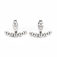 304 Stainless Steel Beaded Horizontal Bar Stud Earrings, Front Back Stud Earrings for Women, Stainless Steel Color, 17.5x24mm, Pin: 0.7mm(EJEW-N016-016P)