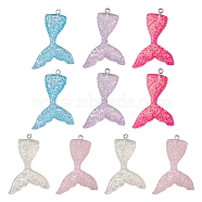 10Pcs 5 Colors Transparent Resin Pendants, Glitter Mermaid Tail Shaped Charms with Platinum Plated Iron Loops, Mixed Color, 46x30x6mm, Hole: 2mm, 2pcs/color(CRES-YW0001-13)