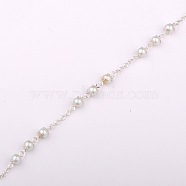 Handmade Round Glass Pearl Beads Chains for Necklaces Bracelets Making, with Iron Beads clasps, Iron Cable Chains and Iron Eye Pin, Unwelded, Silver Color Plated, White, 39.3 inch(AJEW-JB00056-01)