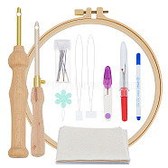 Embroidery Kits, Plastic Cross Stitch Embroidered Frame, Linen Cross Stitch Canvas Fabric Embroidery Cloth, Needles, Scissors, Fabric Sewing Tools Accessory, Mixed Color, Plastic Cross Stitch Embroidered Frame: 200x10mm, Inner Diameter: 175mm(FIND-DC0004-61)