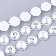 ABS Plastic Imitation Pearl Beaded Trim Garland Strand, Great for Door Curtain, Wedding Decoration DIY Material, with Rhinestone, Half Round, White, 10.5x4.5mm; 10yards/roll(AJEW-S073-12)