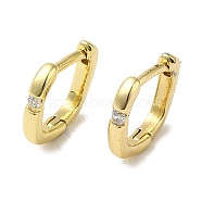 Square Brass Pave Clear Cubic Zirconia Huggie Hoop Earrings for Women, Real 18K Gold Plated, 11x2mm(EJEW-C097-08G-06)