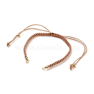 Adjustable Braided Polyester Cord Bracelet Making, with 304 Stainless Steel Open Jump Rings, Round Brass Beads, Sandy Brown, Single Chain Length: about 6-1/4 inch(16cm)(AJEW-JB00760-03)