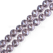 Electroplate Transparent Glass Beads Strands, Faceted, Round, Old Rose, 12x11mm, Hole: 1.2mm, about 50pcs/strand, 22.05 inch(56cm)(EGLA-N002-34A-C01)