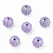 Spray Painted Acrylic Beads, Corrugated Beads, Rubberized Style, Round, Lilac, 11x11mm, Hole: 2mm, about 720pcs/500g(MACR-T037-01F)