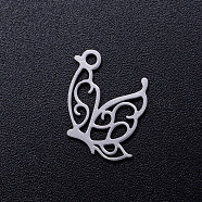 201 Stainless Steel Hollow Pendants, Butterfly, Stainless Steel Color, 15.5x13x1mm, Hole: 1.5mm(STAS-Q201-JN277-1)