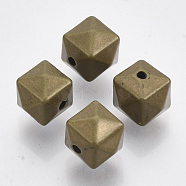 CCB Plastic Beads, Cube, Faceted, Antique Bronze, 9x10x10mm, Hole: 1.6mm, about 958cs/500g(CCB-S160-326AB)
