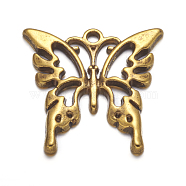 Tibetan Style Alloy Pendants, Lead Free and Cadmium Free, Antique Golden, Butterfly, 25x26x2mm, Hole: 2mm(X-TIBEP-A8788-G-LF)