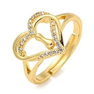 Heart with Letter Rack Plating Brass Micro Pave Clear Cubic Zirconia Adjustable Rings for Women, Lead Free & Cadmium Free, Real 18K Gold Plated, Letter I, Inner Diameter: 16mm(RJEW-I105-01G-I)