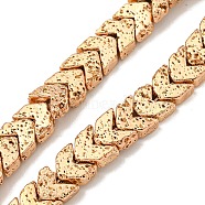 Electroplated Natural Lava Rock Beads Strands, Arrow, Light Gold Plated, 5.5~6x6~7x2.5mm, Hole: 0.9mm, about 95pcs/strand, 15.35''(39cm)(G-I360-X01-02)