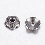 5-Petal 304 Stainless Steel Bead Cap, Flower, Stainless Steel Color, 4x1mm, Hole: 1mm(STAS-N0005-01P)