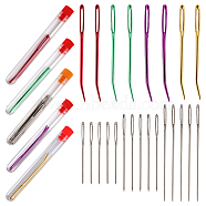 Aluminum Knitting Needles, Big Eye Blunt Yarn Needles, with Storage Tube, Mixed Color, Needle: 5.25~6.9x0.2~0.4x0.15~0.2cm, Hole: 8.5~17x0.5~1.5mm, 23pcs/set(TOOL-GF0003-33)