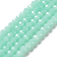 Baking Painted Imitation Jade Glass Bead Strands, Faceted Rondelle, Pale Turquoise, 10x8mm, Hole: 1mm, about 63~65pcs/strand, 18.90''(48~50cm)(DGLA-A034-J10mm-A22)