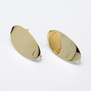 Brass Stud Earring Findings, with Loop, Long-Lasting Plated, Real 18K Gold Plated, Nickel Free, Oval, 26x13.5x0.5mm, Hole: 2mm, Pin: 1mm(KK-F728-27G-NF)