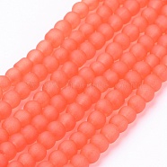 Transparent Glass Bead Strands, Frosted, Round, Orange Red, 4mm, Hole: 1.1~1.6mm, about 200pcs/strand, 31.4 inch(GLAA-S031-4mm-27)