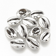 Electroplated Sea Shell Beads, Undrilled/No Hole Beads, Cowrie Shells, Silver, 15~18x10~12x6~7mm(SSHEL-S258-05B)