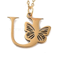 Vacuum Plating 201 Stainless Steel Necklaces, Letter U, 12.09 inch(30.7cm) pendant: about 18x22mm.(NJEW-R267-01U-G)