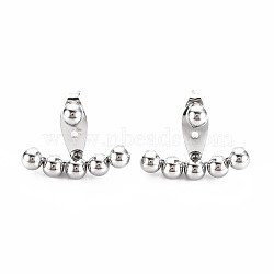 Non-Tarnish 304 Stainless Steel Beaded Horizontal Bar Stud Earrings, Front Back Stud Earrings for Women, Stainless Steel Color, 17.5x24mm, Pin: 0.7mm(EJEW-N016-016P)