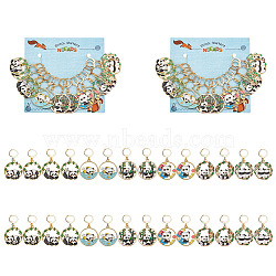 Alloy Enamel Panda Pendant Stitch Markers, Crochet Leverback Hoop Charms, Locking Stitch Marker with Wine Glass Charm Ring, Mixed Color, 4.5cm, 7 style, 2pcs/style, 14pcs/set(HJEW-AB00267)