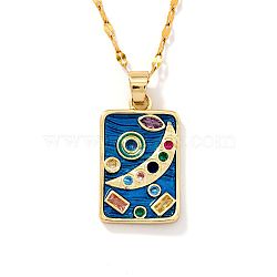 Minimalist Hip-hop Style Starry Sky Brass Cubic Zirconia Pendant Necklaces for Women, Rectangle with Moon, Golden, 15.75 inch(40cm)(SX7407-1)