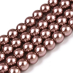 Baking Painted Pearlized Glass Pearl Round Bead Strands, Sienna, 8~9mm, Hole: 1mm, about 100~105pcs/strand, 31.4 inch(HY-Q330-8mm-92)