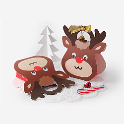 Christmas Reindeer Paper Gift Bags, Christmas Party Treat Bags, for Xmas Party Favors, Kids Party Supplies, Saddle Brown, Box: 19x18.7x7cm, Unfold: 46.4x38.4x0.15cm(CON-F008-01)