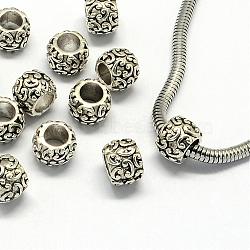 Alloy European Beads, Large Hole Beads, Rondelle, Antique Silver, 9.5x7mm, Hole: 5mm(PALLOY-S079-069AS)