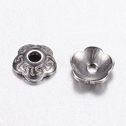 Tarnish Resistant 5-Petal 304 Stainless Steel Bead Cap, Flower, Stainless Steel Color, 4x1mm, Hole: 1mm(STAS-N0005-01P)