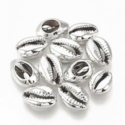 Electroplated Sea Shell Beads, Undrilled/No Hole Beads, Cowrie Shells, Silver, 15~18x10~12x6~7mm(SSHEL-S258-05B)