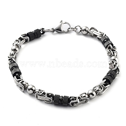 304 Stainless Steel Link Chain Bracelet, Stainless Steel Color & Black, Round, 9-1/8 inch(23.3cm)(BJEW-Z023-02B)