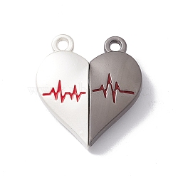 Love Heart Alloy Magnetic Clasps, ECG Pattern Clasps for Couple Jewelry Bracelets Pendants Necklaces Making, Gray & Floral White, Mixed Color, 25x22x6mm, Hole: 2.2mm(FIND-C013-01A)