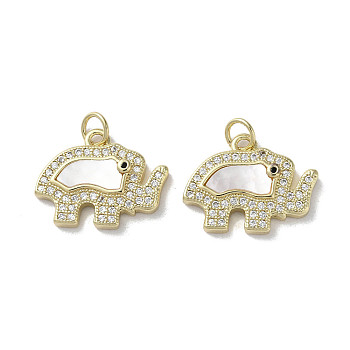 Brass Micro Pave Cubic Zirconia Charms, with Shell, Elephant, Real 18K Gold Plated, 14.5x19x3.5mm, Hole: 3mm