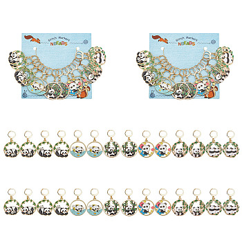 Alloy Enamel Panda Pendant Stitch Markers, Crochet Leverback Hoop Charms, Locking Stitch Marker with Wine Glass Charm Ring, Mixed Color, 4.5cm, 7 style, 2pcs/style, 14pcs/set