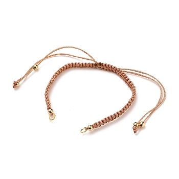 Adjustable Braided Polyester Cord Bracelet Making, with 304 Stainless Steel Open Jump Rings, Round Brass Beads, Sandy Brown, Single Chain Length: about 6-1/4 inch(16cm)