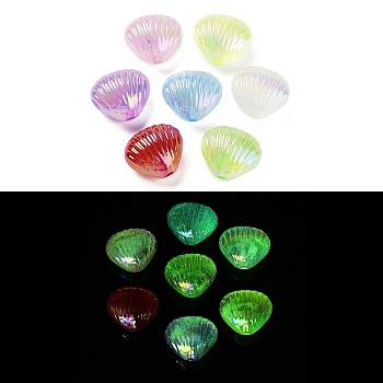 Luminous UV Plating Rainbow Iridescent Acrylic Beads, Glow in the Dark Beads, Shell Shape, Mixed Color, 18x21x13mm, Hole: 2.5mm