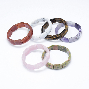 Natural & Synthetic Mixed Stone Stretch Bracelets, Rectangle, 2-3/8 inch(61mm), 15~16mm