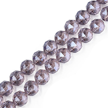 Electroplate Transparent Glass Beads Strands, Faceted, Round, Old Rose, 12x11mm, Hole: 1.2mm, about 50pcs/strand, 22.05 inch(56cm)