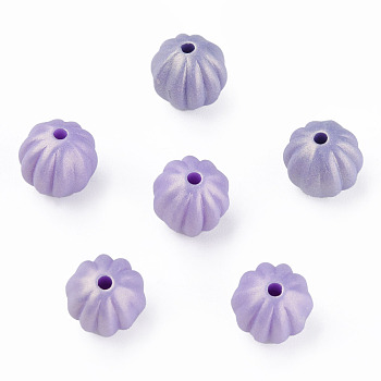 Spray Painted Acrylic Beads, Corrugated Beads, Rubberized Style, Round, Lilac, 11x11mm, Hole: 2mm, about 720pcs/500g