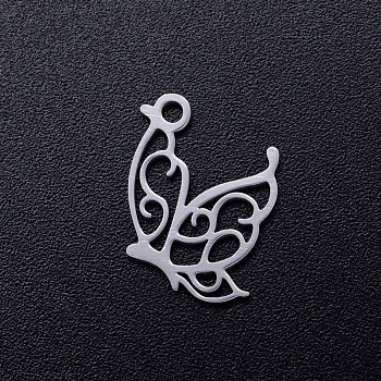 201 Stainless Steel Hollow Pendants, Butterfly, Stainless Steel Color, 15.5x13x1mm, Hole: 1.5mm