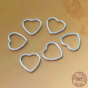 Rack Plating 925 Sterling Silver Linking Rings, Heart Connector, Silver, 9.4x10x0.9mm