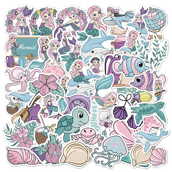 50Pcs Ocean Theme PVC Self-Adhesive Cartoon Stickers, Waterproof Sea Animal Decals for Kid's Art Craft, Mixed Color, 40~60mm