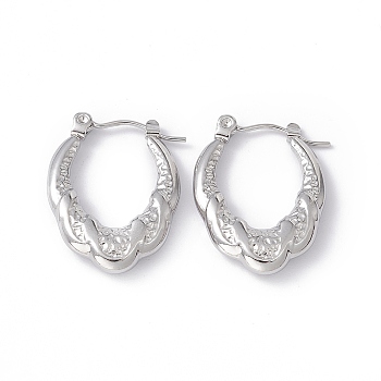 304 Stainless Steel Textured Oval Hoop Earrings for Women, Stainless Steel Color, 22.5x17x4mm, Pin: 0.7mm