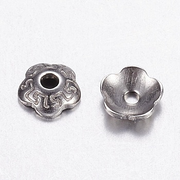 5-Petal 304 Stainless Steel Bead Cap, Flower, Stainless Steel Color, 4x1mm, Hole: 1mm