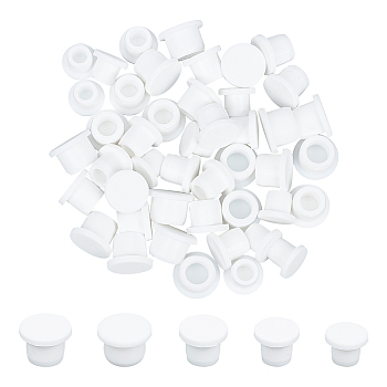 50Pcs 5 Styles Silicone Bottle Seal Plug, Reusable Replacement Bottle Stopper, Flat Round, White, 14~18x10~12.5mm, Inner Diameter: 6~9mm, 10pcs/style