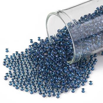 TOHO Round Seed Beads, Japanese Seed Beads, (188) Inside Color Luster Crystal/Capri Blue Lined, 11/0, 2.2mm, Hole: 0.8mm, about 5555pcs/50g