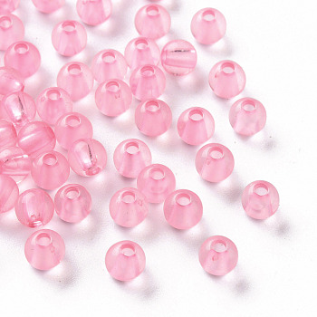 Transparent Acrylic Beads, Round, Hot Pink, 6x5mm, Hole: 1.8mm, about 4400pcs/500g