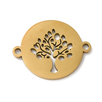 304 Stainless Steel Connector Charms, Flat Round with Tree of Life Links, Golden, 19.5x15.5x1mm, Hole: 1.5mm