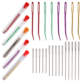 Aluminum Knitting Needles, Big Eye Blunt Yarn Needles, with Storage Tube, Mixed Color, Needle: 5.25~6.9x0.2~0.4x0.15~0.2cm, Hole: 8.5~17x0.5~1.5mm, 23pcs/set