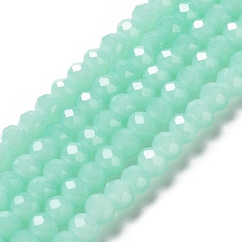 Baking Painted Imitation Jade Glass Bead Strands, Faceted Rondelle, Pale Turquoise, 10x8mm, Hole: 1mm, about 63~65pcs/strand, 18.90''(48~50cm)